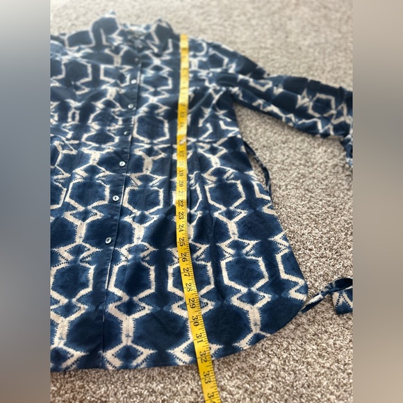 Lafayette 148 Tunic Top Geometric Batik Print Button Front Size 14 Belted - Picture 9 of 11